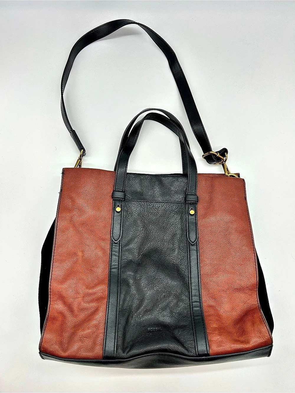 Fossil Carmen Shopper Colorblock Leather & Suede Tote Brown & Black